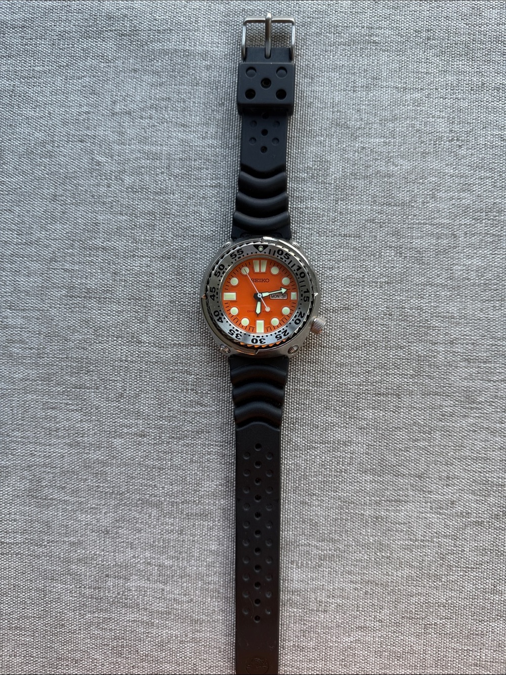 Seiko Orange Dial Diver with Black Rubber Strap